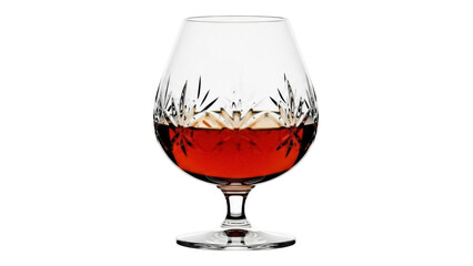 Elegant crystal brandy snifter with amber liquor isolated PNG, luxury glassware for spirits and celebrations on transparent background