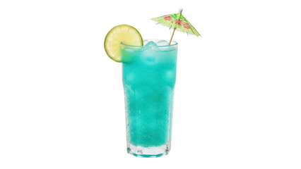 Refreshing blue lagoon cocktail with lime and umbrella isolated PNG, tropical summer drink on transparent background for party and vacation © Hans