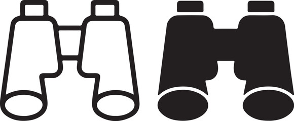 Binocular icon silhouette and line art vector illustration