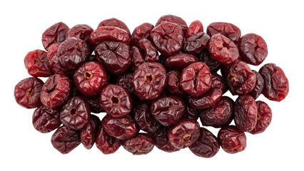 Pile of dried cranberries isolated PNG, sweet and tart fruit snack on transparent background, healthy eating and natural food ingredient