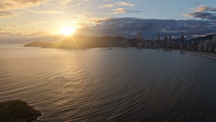Sunset over Balneario Camboriu cityscape, Brazil, ocean view, tropical paradise