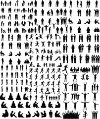 Vector illustration set of black business people silhouettes featuring a diverse collection of men and women icons in professional fashion dress and work body outlines