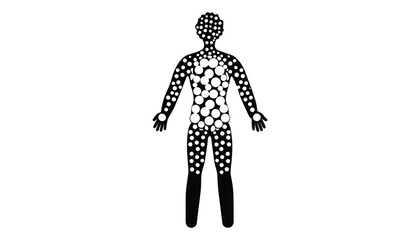 A human silhouette is filled with a pattern of circles on a white background.