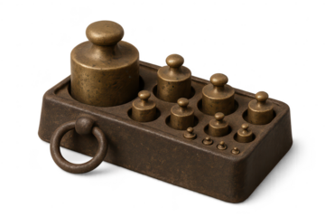 Set of calibration weights on a transparent background for precise tasks