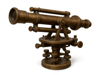 Vintage transit level on transparent background, surveying instrument.
