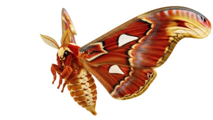 Atlas moth PNG isolated on transparent background, large colorful butterfly with intricate wing patterns for nature and educational use © Hans