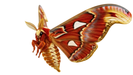 Atlas moth PNG isolated on transparent background, large colorful butterfly with intricate wing patterns for nature and educational use