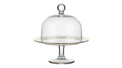 Elegant glass cake stand with dome isolated PNG, serving platter with cover for desserts and pastries on transparent background