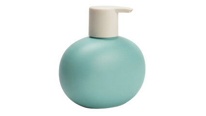 Light blue round soap dispenser isolated PNG on transparent background, minimalist bathroom accessory for personal hygiene and home decor
