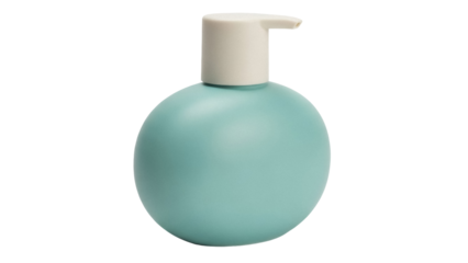 Light blue round soap dispenser isolated PNG on transparent background, minimalist bathroom accessory for personal hygiene and home decor