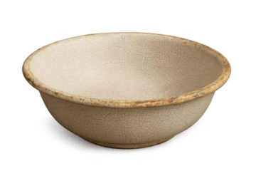 Cracked ceramic bowl on transparent background for product visualization.