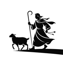 Shepherd guiding a lamb a classic biblical illustration in black and white