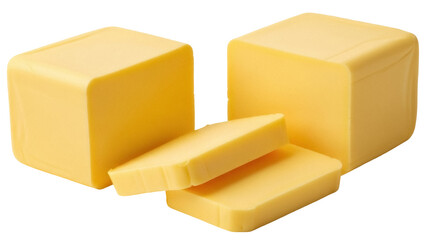 Delicious yellow cheese cubes PNG isolated on transparent background, dairy product for cooking and food design projects