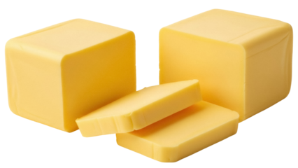 Delicious yellow cheese cubes PNG isolated on transparent background, dairy product for cooking and food design projects