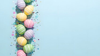Colorful easter eggs on light blue background