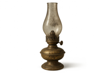 Antique kerosene lamp isolated on transparent background with detail