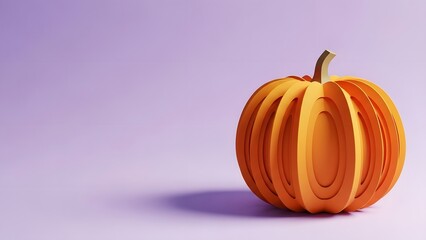 Paper craft pumpkin on purple background