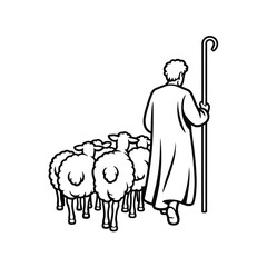 A shepherd leading his flock of sheep a classic pastoral scene