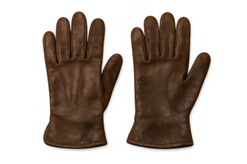 Pair of brown leather gloves on transparent background for designers.