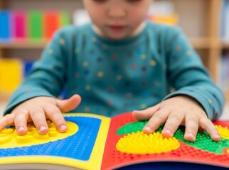 World Braille Day: Child Using Tactile Learning Book and Sensory Tools for Inclusive Education and Visual Impairment Awareness - Concept of Accessibility and Literacy for Blind Children