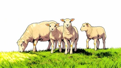 sheep grazing comic illustration