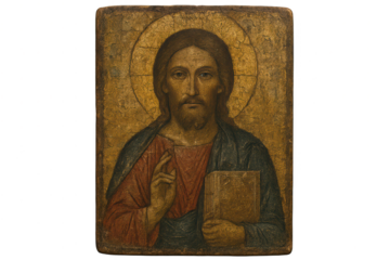Icon of Jesus Christ antique transparent background religious art work