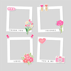 Wedding and Valentine's Day photo frames. Kid border collage design. Children photo album family template. Creative scrapbook picture. Wall template composition.