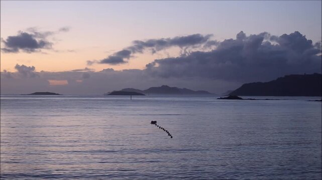 Horizon over the sea on a sunset. Baiona, Galicia, Spain 
