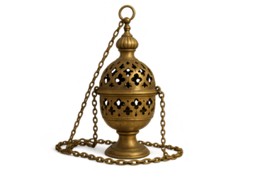 Hanging brass censer with chain on transparent background image art