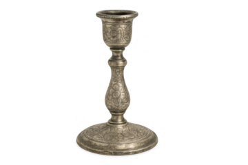 Ornate silver candleholder on transparent background for decoration