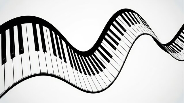 Wavy Piano Keyboard Design on White Background.