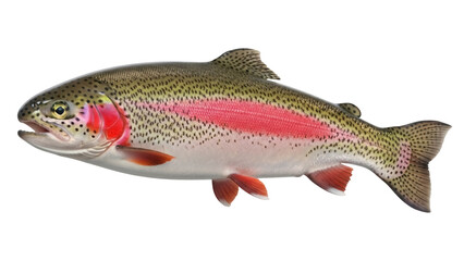 Rainbow trout PNG isolated on transparent background, freshwater fish with colorful markings for fishing and culinary themes