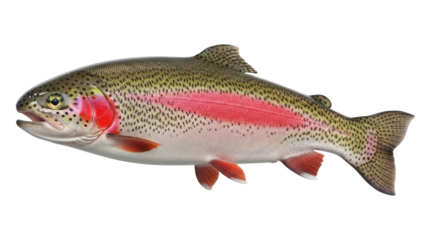 Rainbow trout PNG isolated on transparent background, freshwater fish with colorful markings for fishing and culinary themes