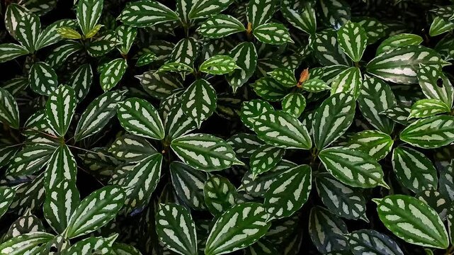 Featuring dense clusters of Pilea cadierei leaves with a unique silver pattern.