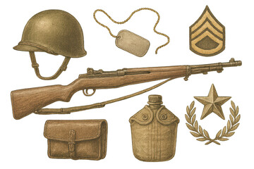 Obraz premium World War II Equipment on transparent background, M1 Garand Rifle