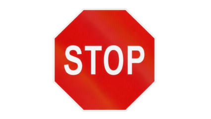 Red stop sign PNG isolated on transparent background, octagon shape traffic sign for road safety and transportation regulations