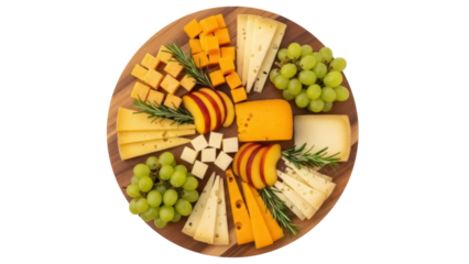 Gourmet cheese board with fruit and rosemary isolated PNG, delicious appetizer platter for party or holiday entertaining