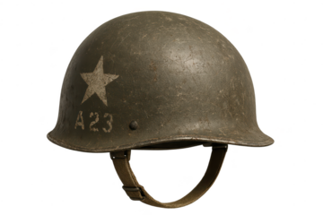 World War II M1 Helmet on transparent background; Authentic US Army gear.