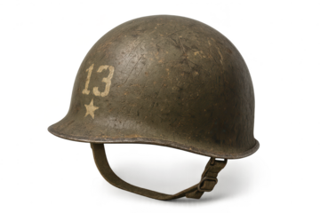 Vintage US Army helmet with the transparent background, aged and used