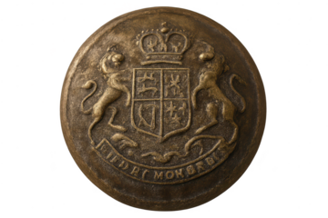 Antique heraldic button with lions on a transparent background image.