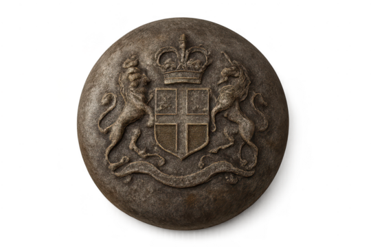 Heraldic emblem with lions and crown on a transparent background image. - Powered by Adobe