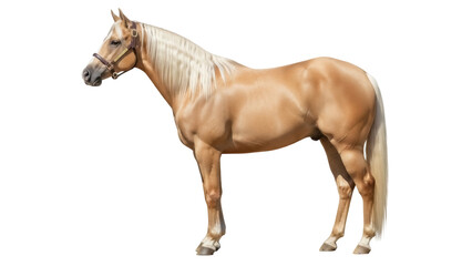 Palomino horse PNG isolated on transparent background, golden color equine with blonde mane and tail for equestrian design