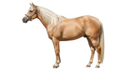 Palomino horse PNG isolated on transparent background, golden color equine with blonde mane and tail for equestrian design