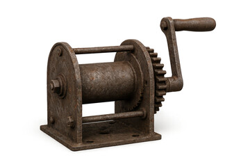 Rusty Winch with Handle, Isolated on transparent background Rendering