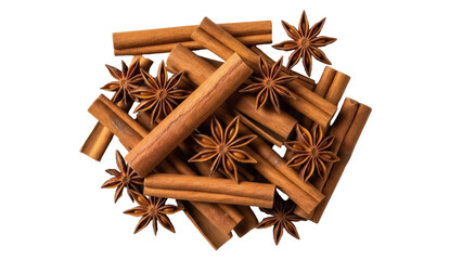 Aromatic cinnamon sticks and star anise isolated on transparent background, fragrant spices for cooking and baking in autumn and winter PNG