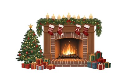 Christmas tree fireplace with stockings and gifts image 1