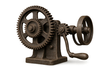 Obraz premium Vintage Machine Gears with Handle on a Transparent Background Isolated