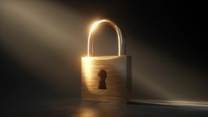 Glow on a golden padlock on dark background with dramatic spotlight - Powered by Adobe