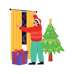 Premium flat illustration of a character celebrating new year night