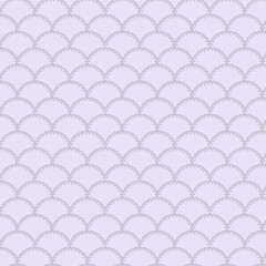 ハートのスカラップ模様のシームレスパターン（紫）ー やさしい紫のハートで描いたスカラップ模様のパターン背景。デザインペーパー、マスキングテープ、マスキングシールブック、フレークシール、手帳デコ素材、ノート表紙、ハンカチ、箸、マグカップ、皿、キッチンクロス、キッチン雑貨、ポーチ等に最適。バレンタインにも。